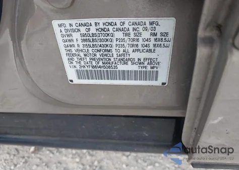 2004 Honda Pilot Ex-L из США, поврежденный, VIN 2HKYF18614H508535